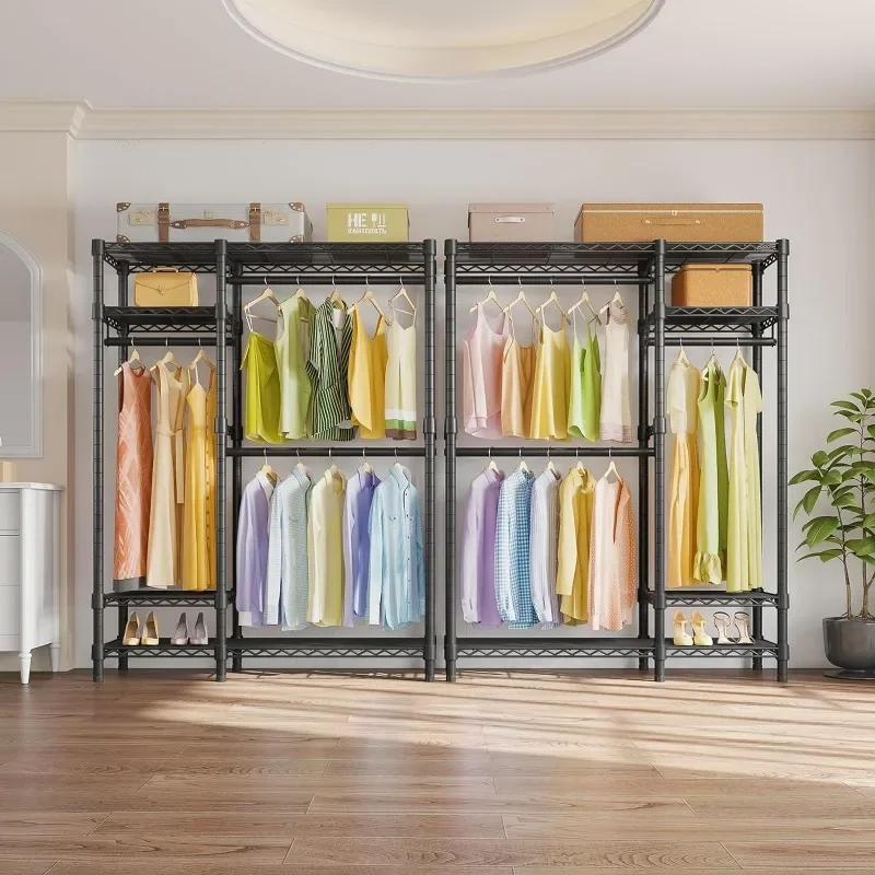 Garment Rack  Duty Commercial Grade Rack,  Adjustable Wire Shelving Clothing Racks, Freestanding Closet Metal Wardrobe Closet,