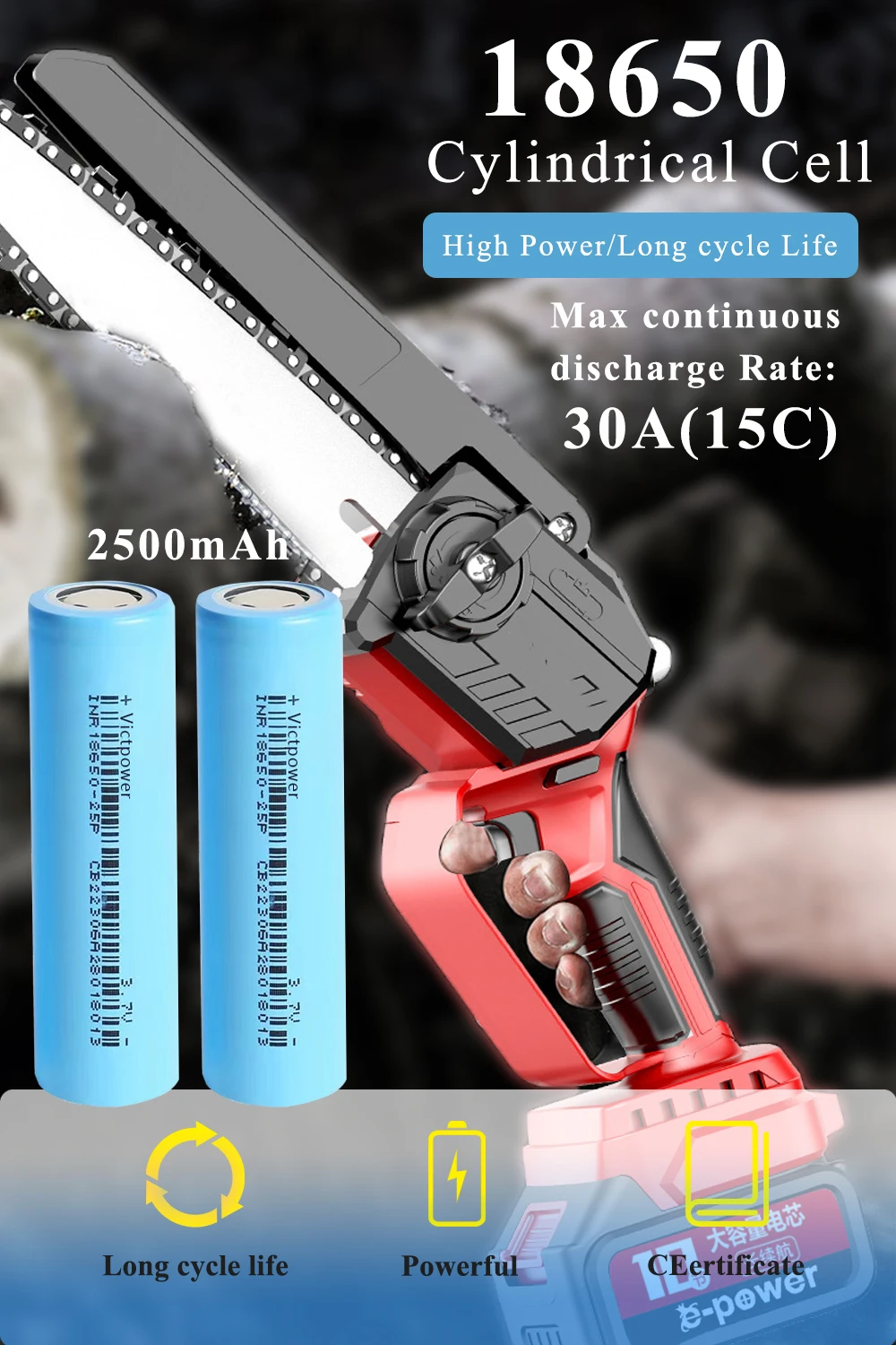 3.7V 2500mAh 18650 аккумулятор 30A 15C high discharge cylindrical INR18650-25P lithium battery cells suitable for Vacuum cleaner