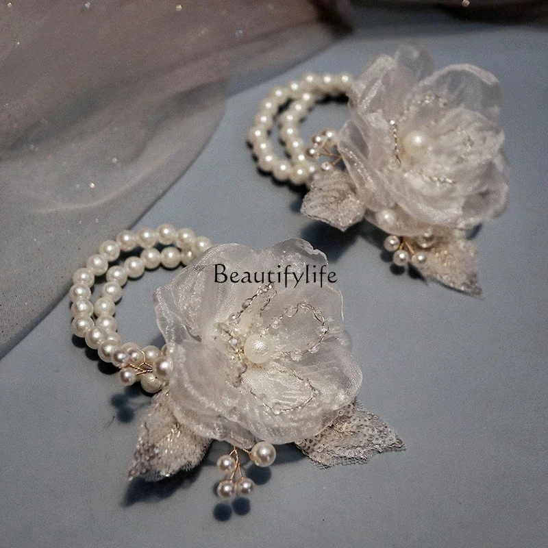 Yarn Flowers Bridesmaids Wrist Flowers Premium Bride Sisters Unity Wedding Show Pearl Flower