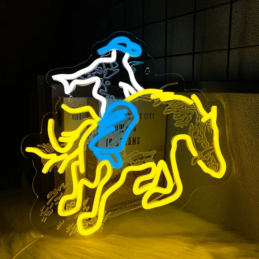 

Western Riding Cowboy 3D Carved Usb Powered, Used For Room, Game Room, Equestrian Field, Man Cave Decor。Riders' Led Neon Signs
