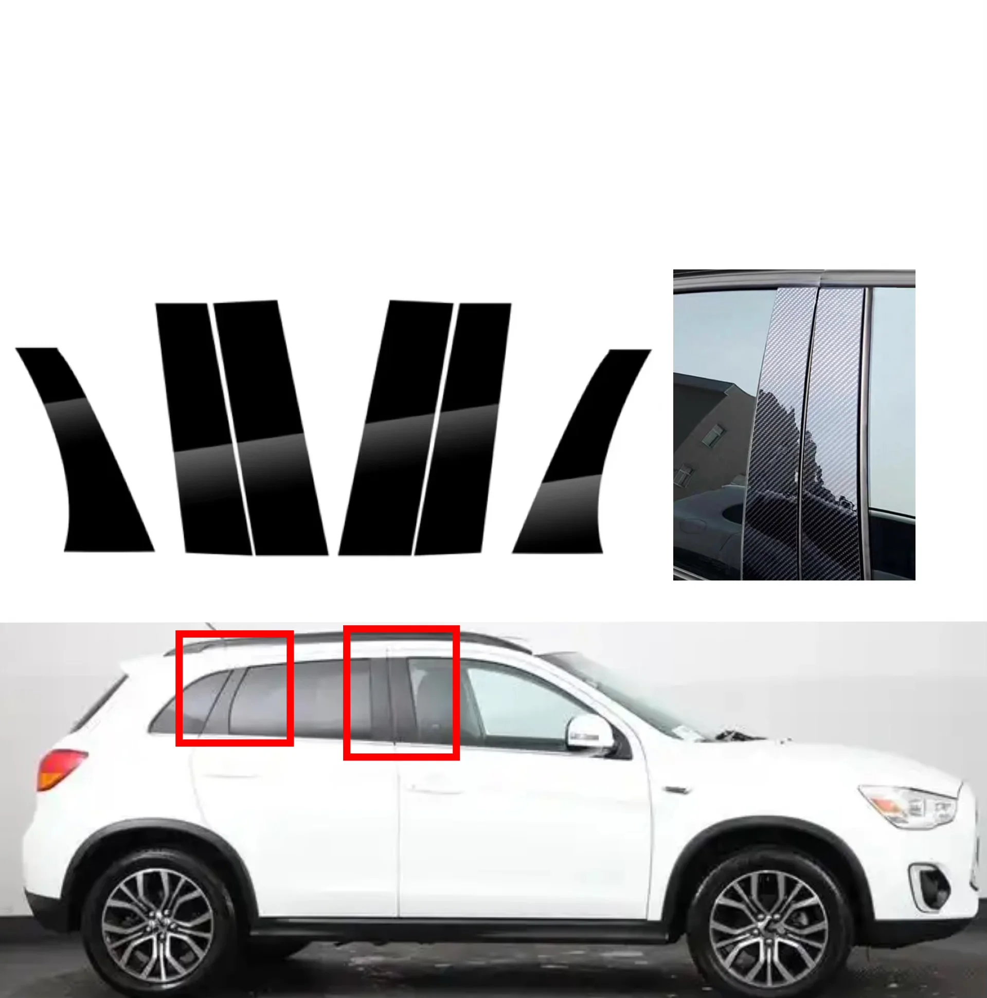 

6PCS Gloss Black Pillar Posts Silver Carbon Fit Fit For Mitsubishi ASX 2011 2012 2013 -2020 Window Trim Cover BC Column Sticker