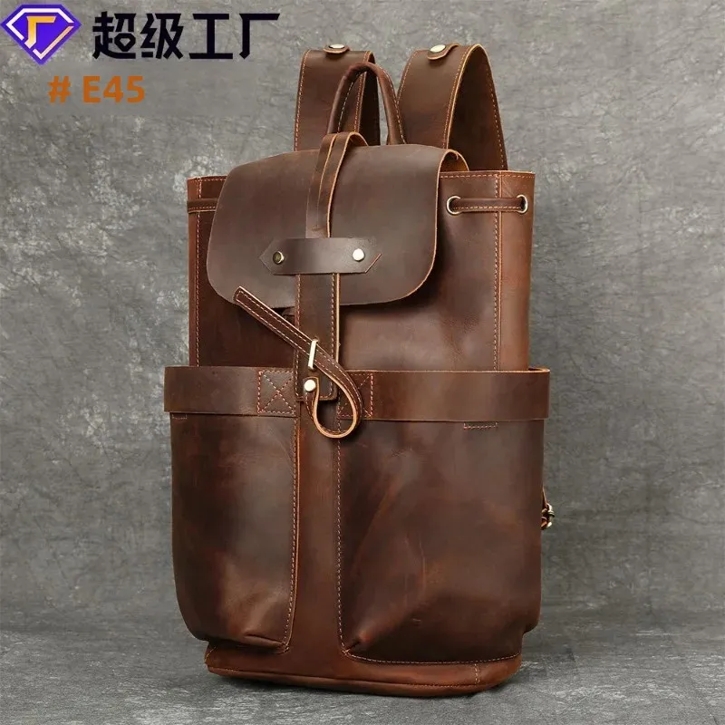 

Men's Double-Shoulder Leather Backpack Top-Quality Cowhide Outdoor Travel Backpack Durable Men's Bag