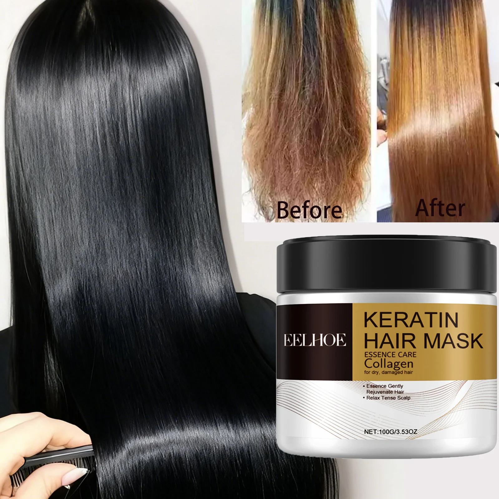 

Маска для волос из натурального кератина, предотвращает сухость, секущиеся концы, восстанавливает повреждение, вьющиеся пучки, мягкие, гладкие кондиционеры, средства по уходу за волосами