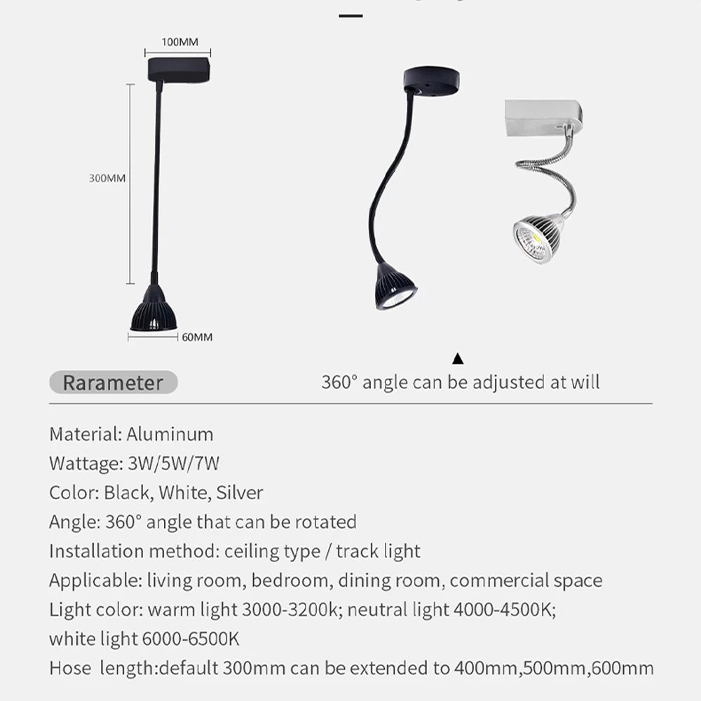 Modern Flexible Hose LED Wall Lamp Flexible Arm Light Lamp  Bedside Reading Ceiling Light Study Spot Lighting