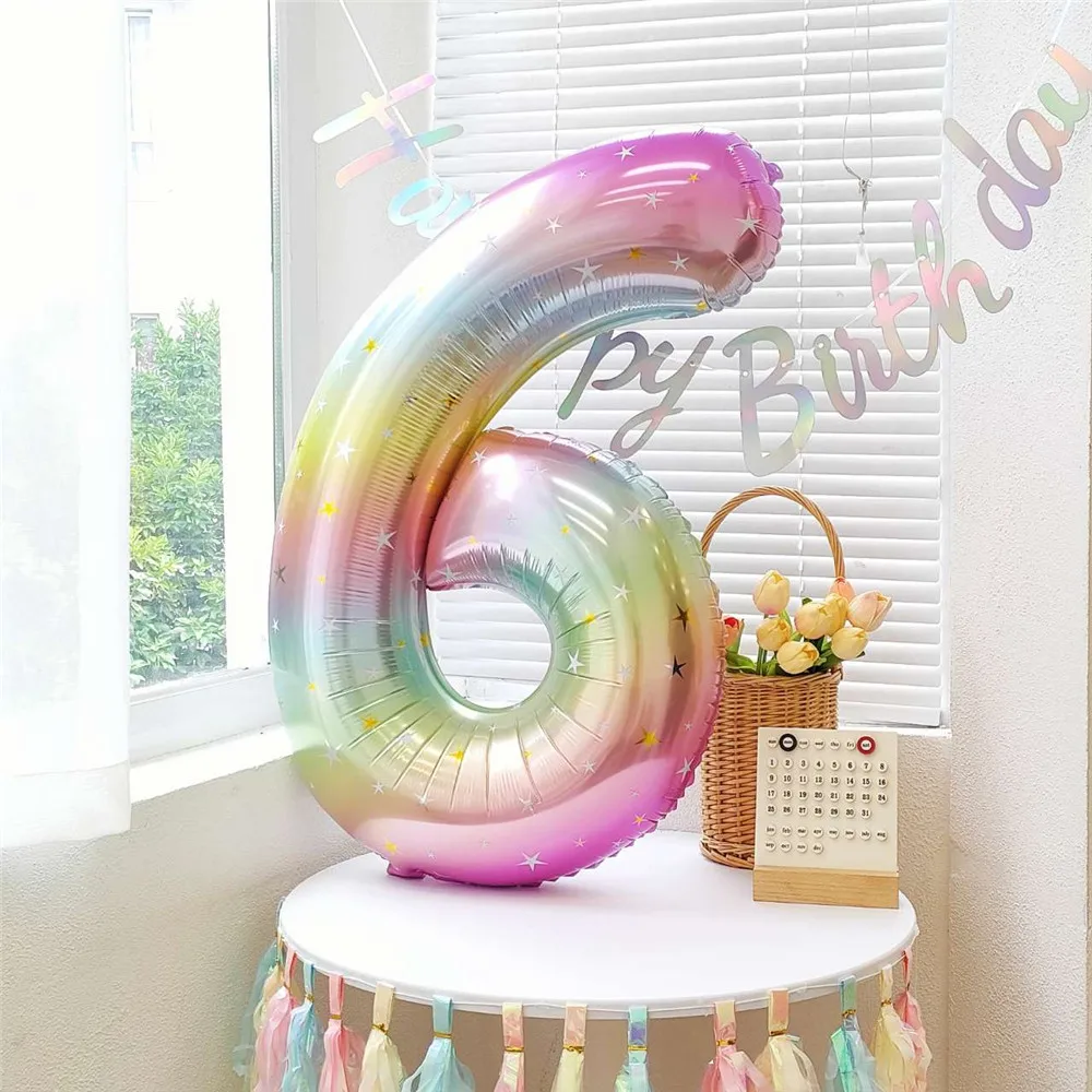 40inch 1 2 3 4 5 Large Rainbow Star Number Balloon Gradient Colorful Foil Helium Balloons Girls Birthday Party Decoration Globos