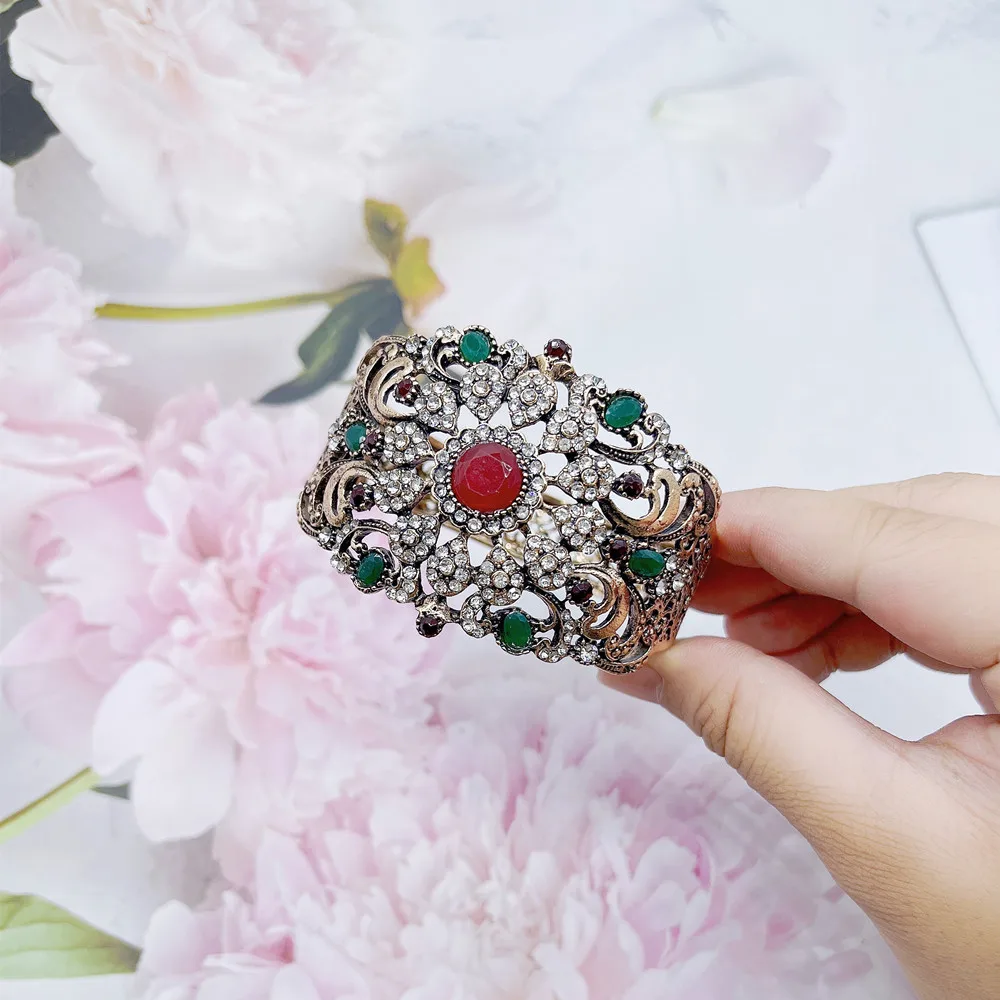 Neovisson Exquisite Indian Turkish Bangle For Women Antique Gold Color Crystal Bohemia Wedding Jewelry Bride Gift 2022