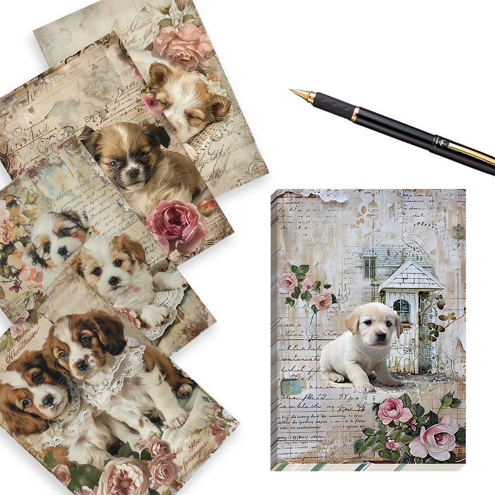 32 Stück Retro-Blumen-Postkarten mit niedlichem Haustier-Hund, Grußkarten mit Haustiermotiv, Wandaufkleber, Schlafzimmerdekoration, Vintage-Postkartenserie