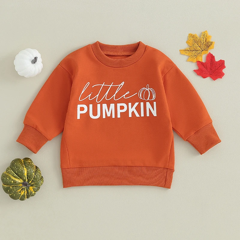 2023-07-06 Lioraitiin 0-3Years Baby Boy Girl Halloween Hoodie Long Sleeve Crew Neck Letters Pumpkin Print Sweatshirt