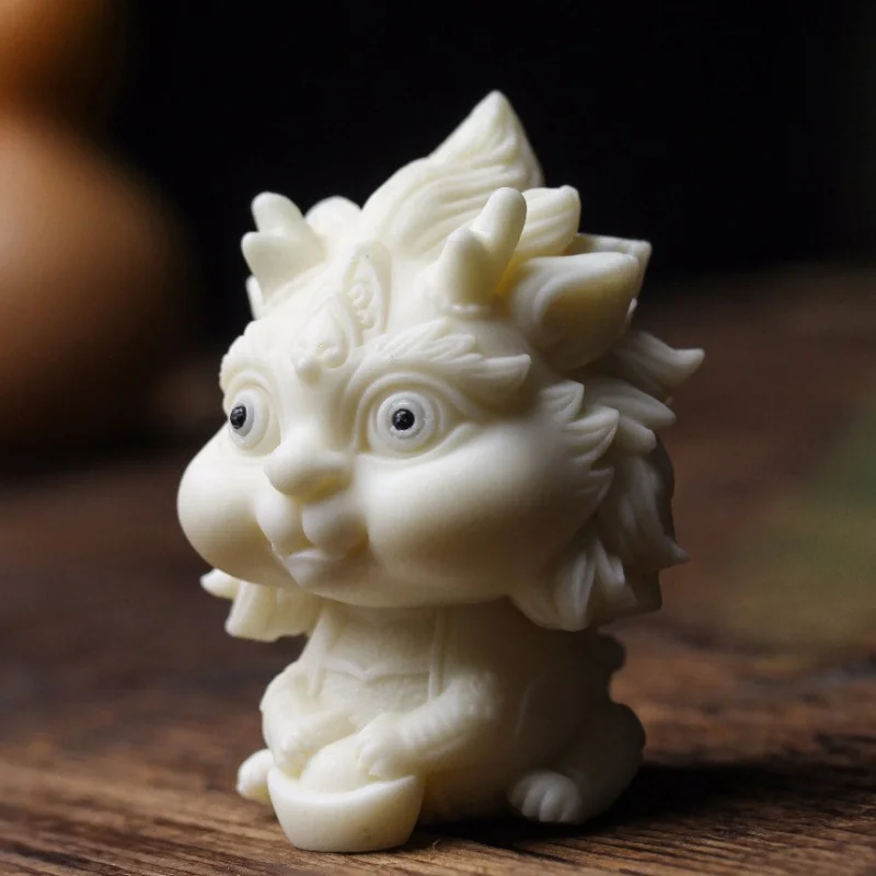 Ivory Nut CarvingQVersion Single-Horned Dragon Car Home Desktop Tea Ornaments Wooden Craftwork Wholesale