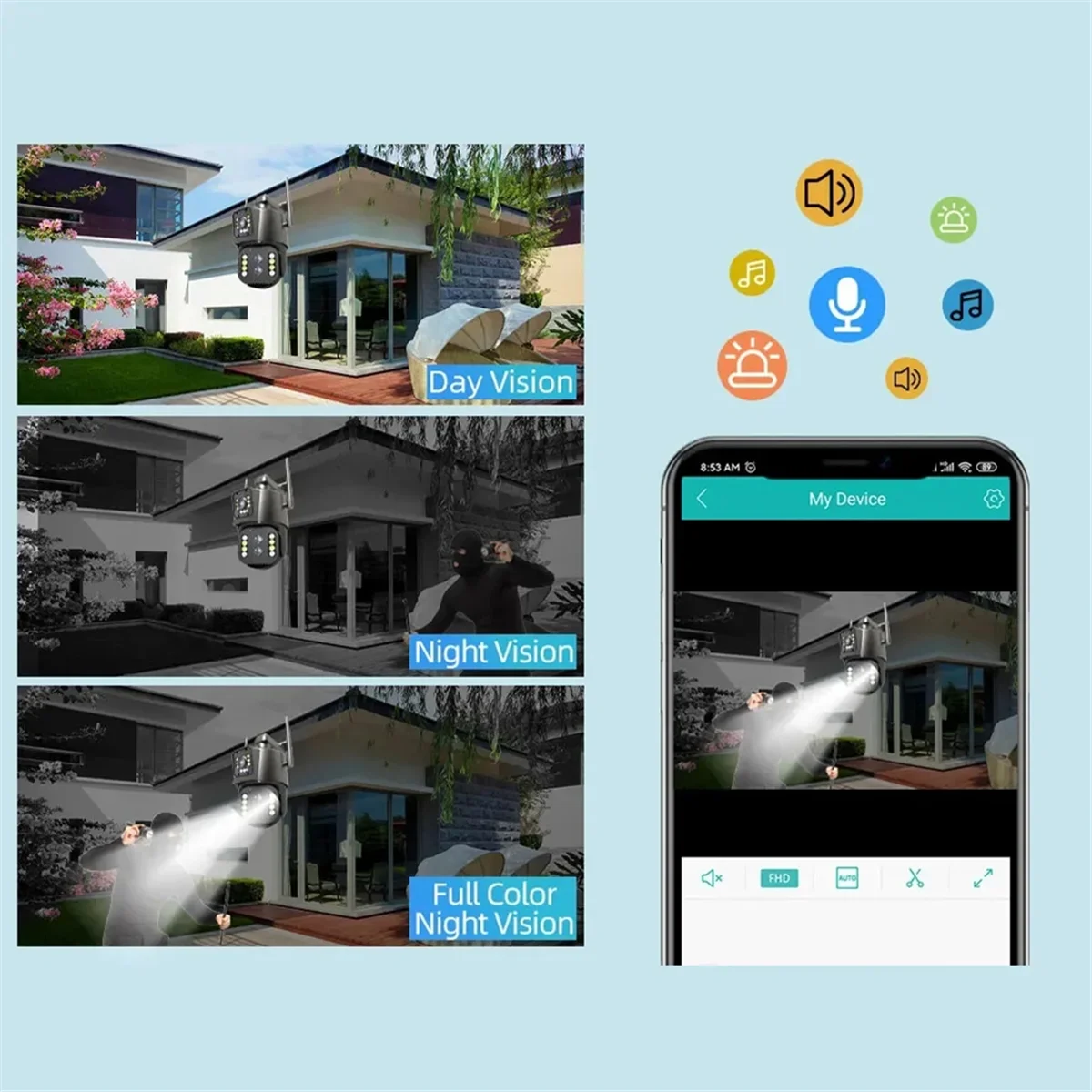 TEH-e12MP 3-Lens Wifi IP Camera 4K PTZ Security Protection Camera Color Night Vision Auto Tracking 10X Digital Zoom EU