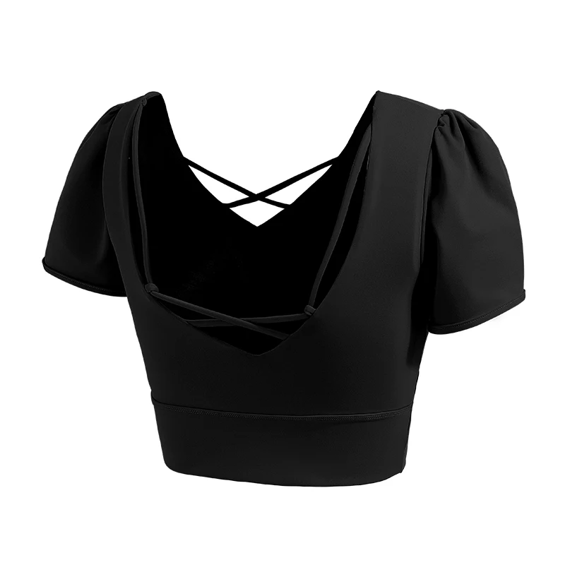 Women Fixed Chest Pad Yoga Clothes Gym Top Workout Training Athletic Shirts Exercise Clothing Slim Fit  Short Sleeve