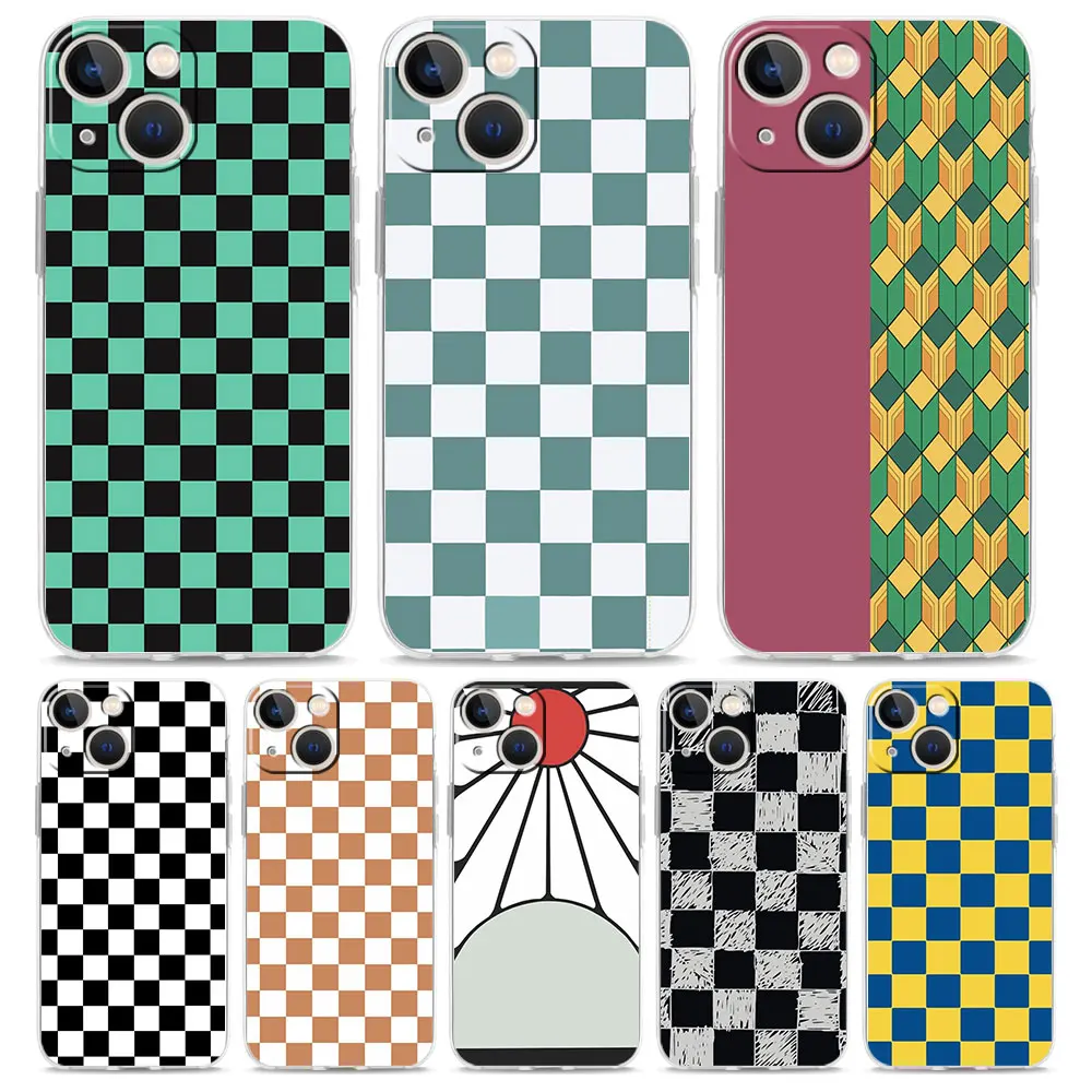 Luxury Case For iPhone 15 14 13 12 11 Pro Max X Xs XR 7 8 Plus Bumper Phone Cases Clear TPU Cover Checkerboard Plaid Checked