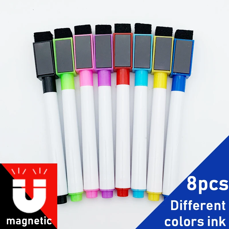 Imagem -03 - Colorido Magnetic Whiteboard Pen Markers Dry Eraser Pages Crianças Desenho Pen Escola Negra Aula Suprimentos Pcs por Lote