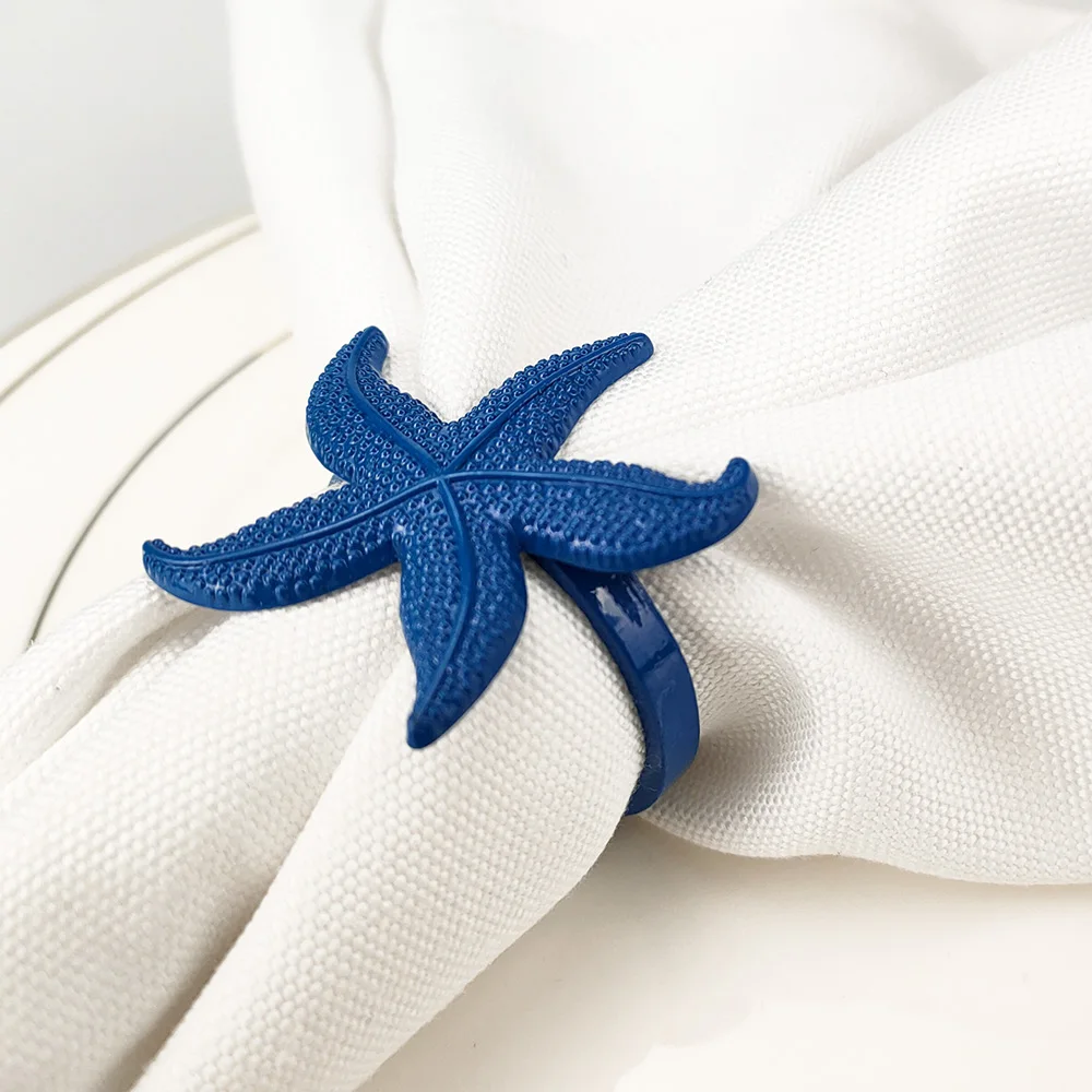 Coastal Sea Creatures Metal Napkin Rings 6 PCS Blue Nautical Napkin Holders for Home Décor Dining Table Banquet Family Gathering view 2