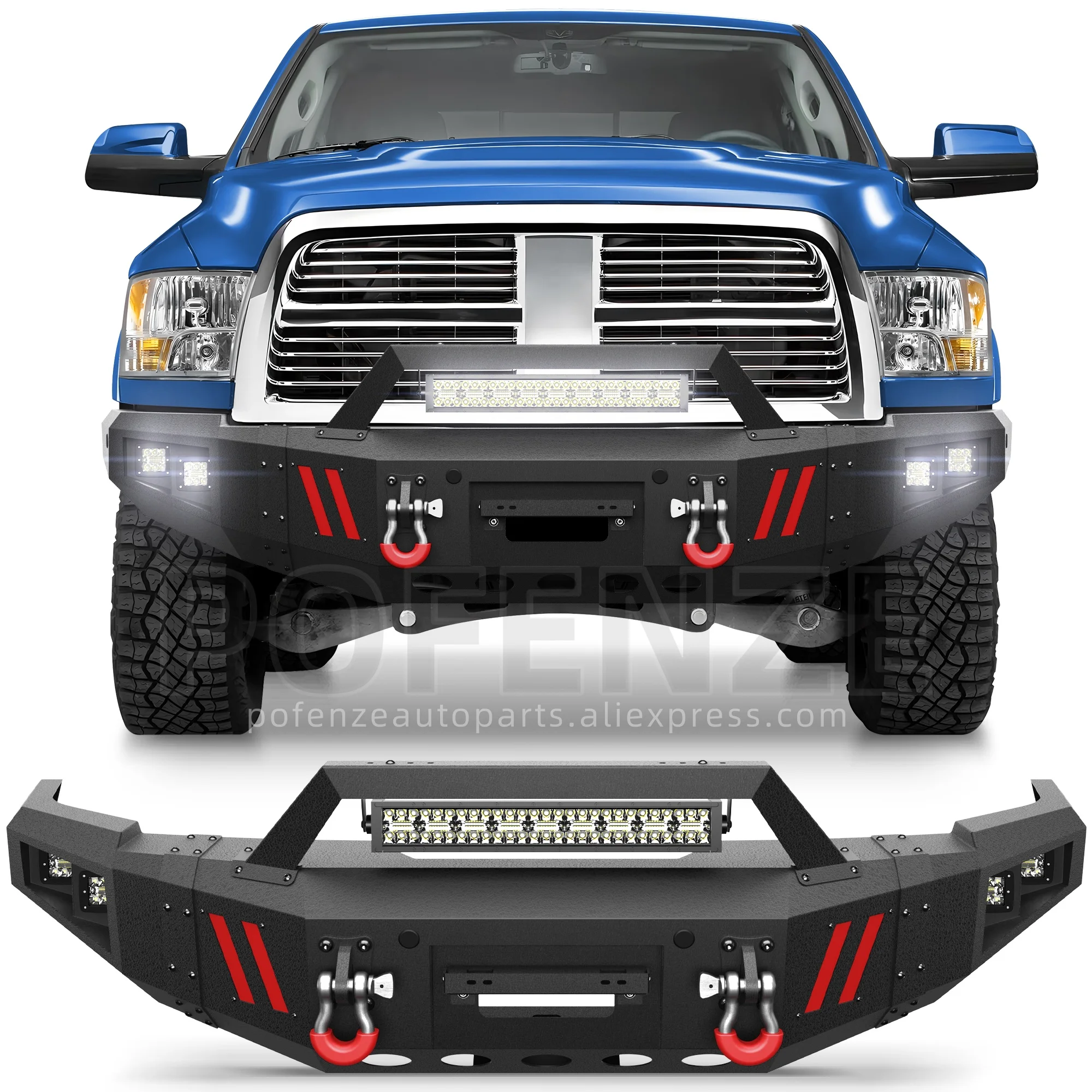 

Truck Accessories Front Bumper For Dodge 2010-2018 Ram 2500/Ram 3500,Textured Black Pickup Bumper with Winch Plate, Light,D-ring