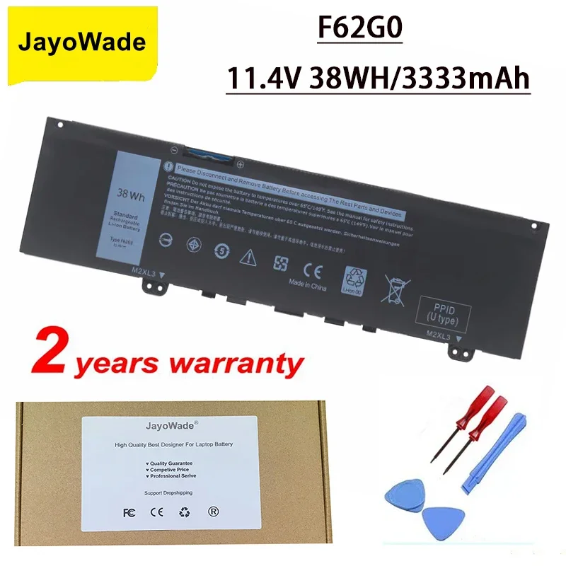 Batería para Portátil F62G0 para DELL Inspiron 13 7370 7373 7380 7386 Vostro 5370 P83G P87G P91GRPJC3 39DY5 11.4V 38WH Notebook F62G0
