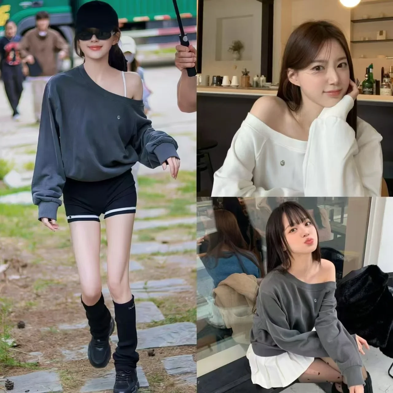 Koreanische Nische Herbst zhao ruth gleichen Retro amerikanischen grauen asymmetrischen schrägen Schulter pullover Frauen