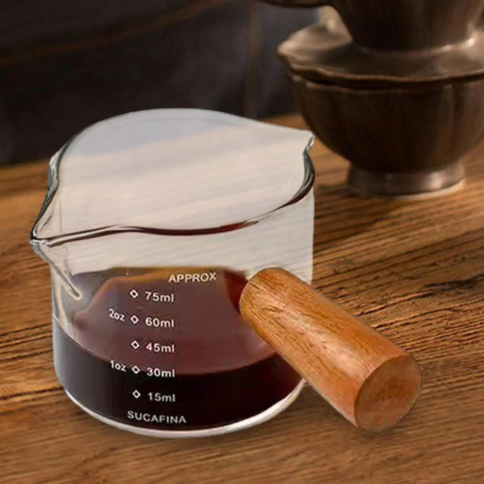 Espresso Glasses, Coffee Measuring Cup, Coffee Cup with Wooden Handle, Clear