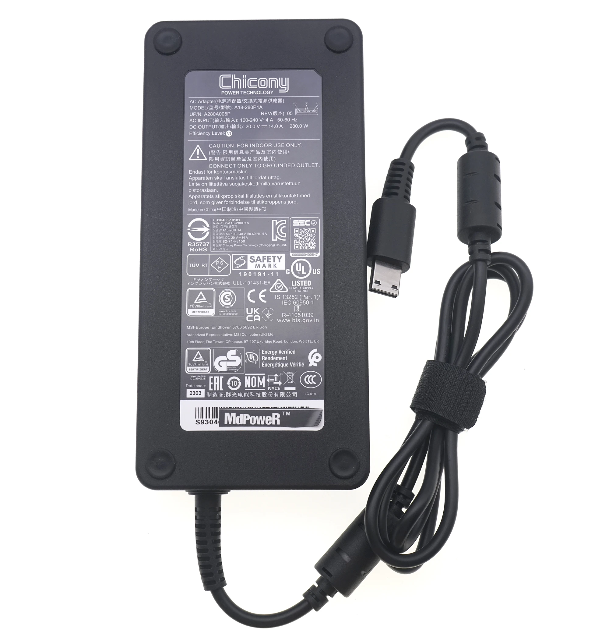 

Chicony A18-280P1A 20V 14A 280W Power Supply AC Adapter for MSI GP76 GE66 GE76 GP66 Leopard 11UG-688 Charger Adaptor