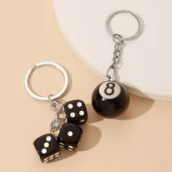 Mini Billiard Keychain Lucky Black Snooker No.8 Table Ball Dice Key Ring Men Waist Backpack Pendant Car Key Chain Creative Gift
