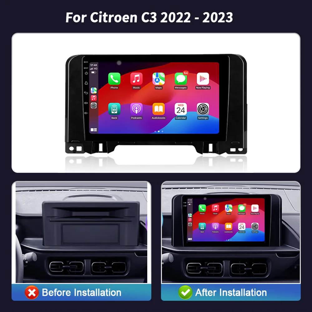 Car Radio For Citroen C3 2022 - 2023 Android 14 Multimedia Navigation Wireless Carplay Stereo Screen