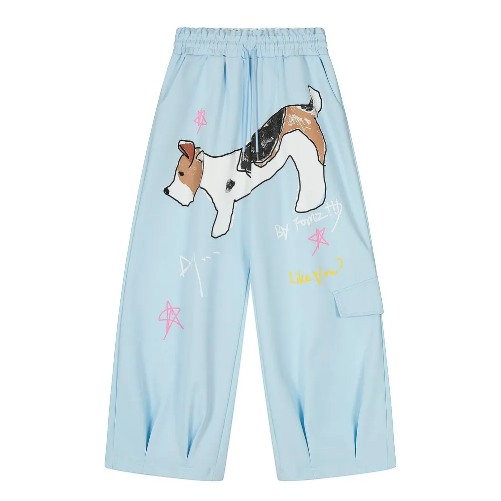 

Cute Kawaii Puppy Cartoon Elastic Waist Windproof Oversize Pants Trousers for Women Grils Streetwear Winter Spring Trending
