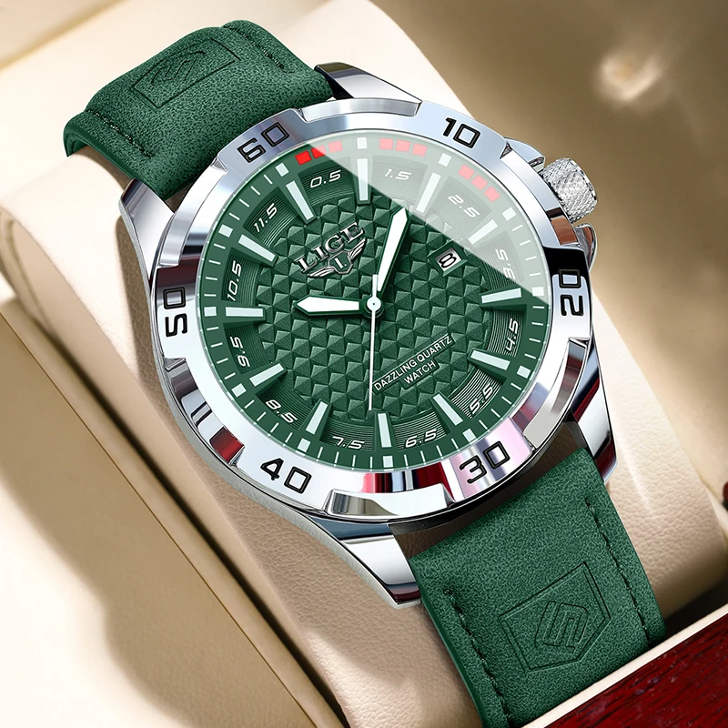 

LIGE Casual Sports Military Calendar Men's Quartz Wristwatch Business Leather Watch For Men Waterproof Luminous Chronograph Male