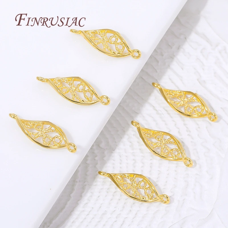 18K Gold Plated Filigree Hollow Leaf 2 Holes Connector,DIY Jewelry Findings, Earring Necklace Bracelet Craft Making Accessories - view 4