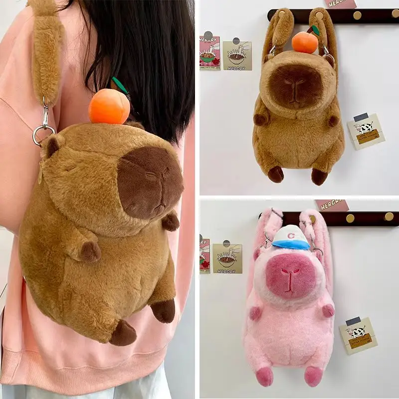 Sac à dos en peluche Capybara pour femme, sac à bandoulière femme, sac polyvalent, sac à main de dessin animé, sac d'école étudiant, simulation douce, nouveau