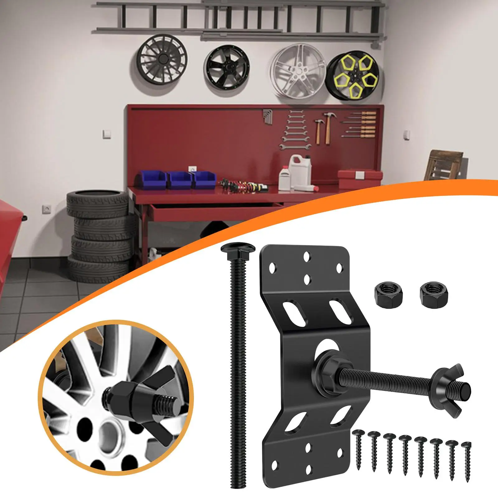

Black Steel Spare Tire Carrier Wall Mount Rack Stable Holder Space Saving for Enclosed Trailer Truck Car