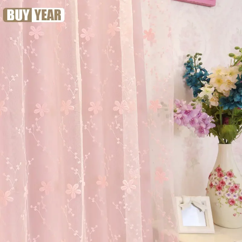 European-style Pink Lace Flower Curtains for Living Dining room Bedroom High Blackout French Romantic Tulle Curtain Custom