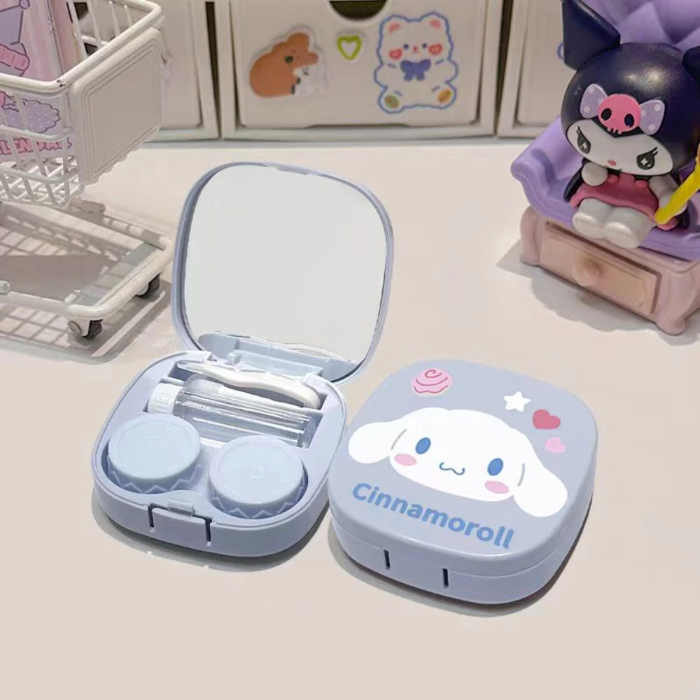 Sanrio 헬로 키티 콘택트 렌즈 케이스 만화 Cinnamoroll Kuromi Kawaii 여행 휴대용 콘택트 렌즈 보관 케이스 학생 선물