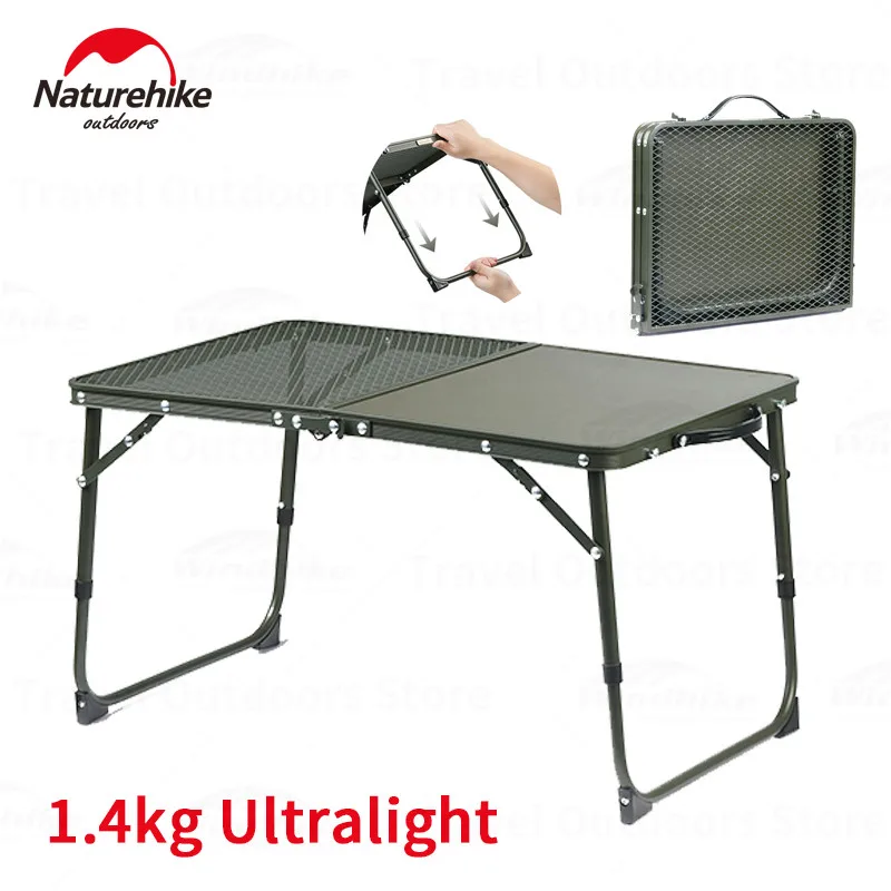 

Naturehike LUYE 2.0 Folding MINI Table 1.4kg Ultralight MDF Picnic Table 30kg Bearing Weight Aluminum Alloy Dinner Table Green