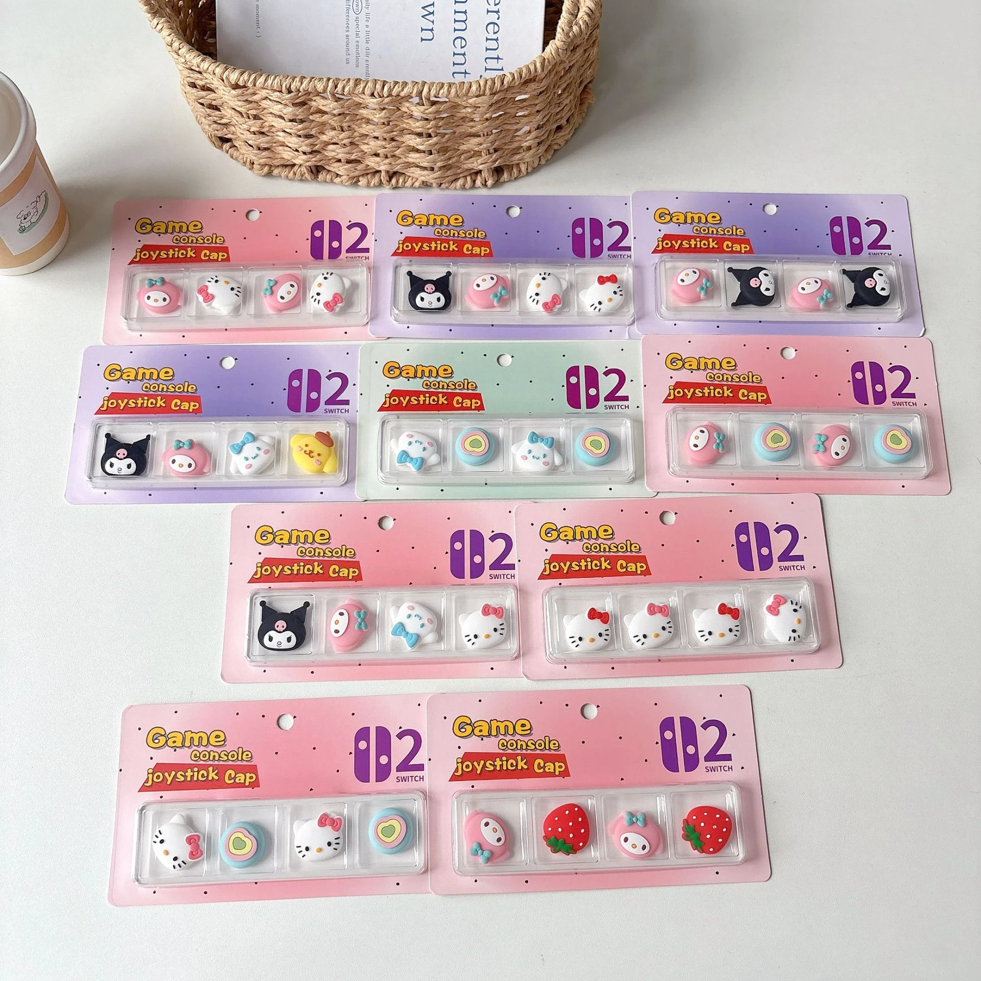 

Kawaii Thumb Grips for Nintendo Switch 2/PS5/NSPro Cute Hello Kitty Kuromi Silicone Joystick Covers Joy-Con Thumbstick Protector