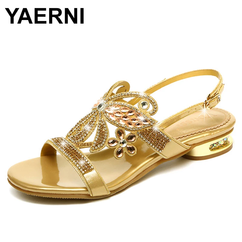 Sandals  Black Shoes for Women Anti-Skid Large Size Clogs Wedge All-Match 2024 Summer Medium Rhinestone