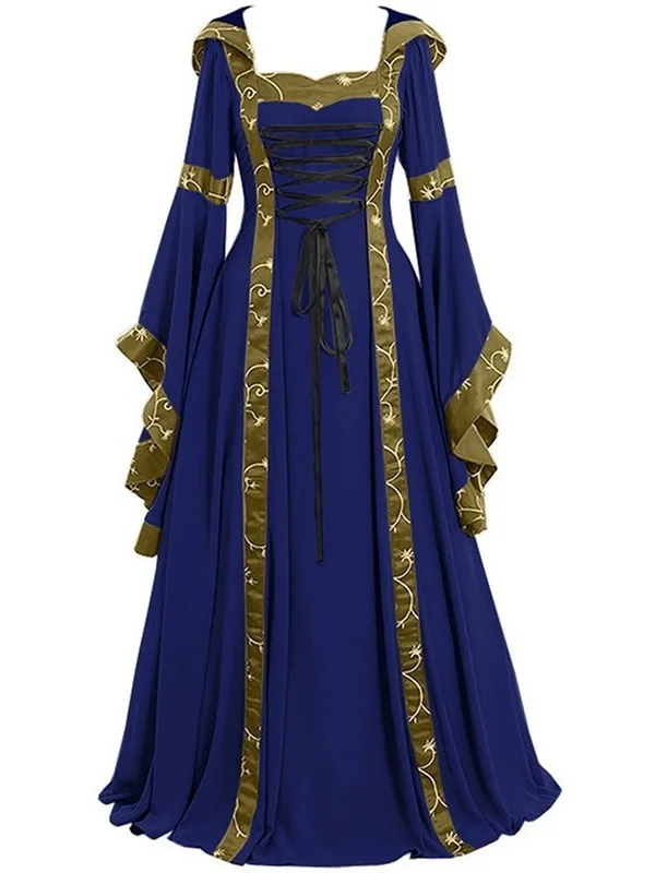 Medieval Multi-Color Retro Hooded Square Collar Dr Stage Performance Costume for Girls loween Performance Traditional C...