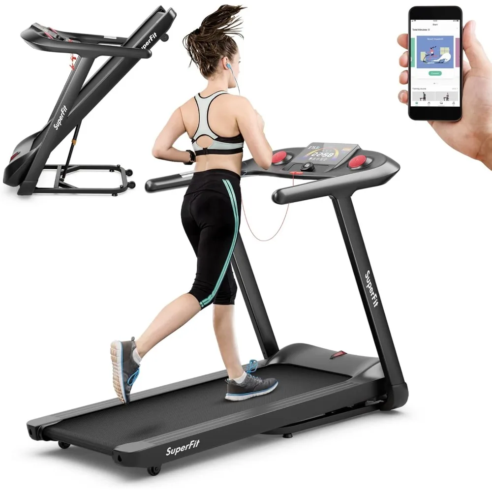 4.75HP Folding Treadmill with 15% Auto Incline, Electric Treadmill W/Voice and APP Control, LED Touch Screen, Walking Machine