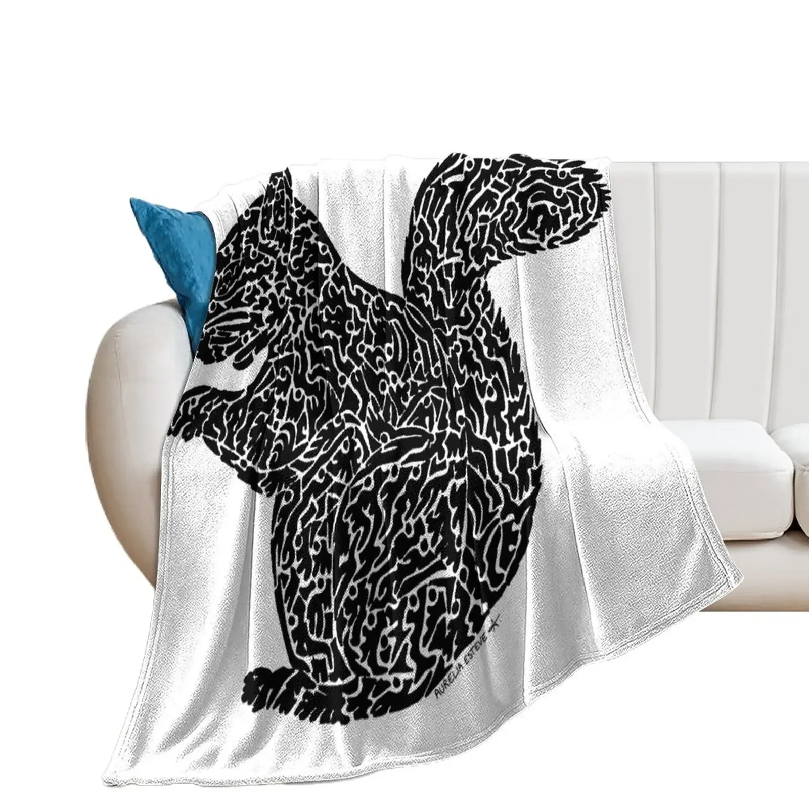 Squirrel (black) Throw Blanket Flannels Vintage Hairy Bed Blankets