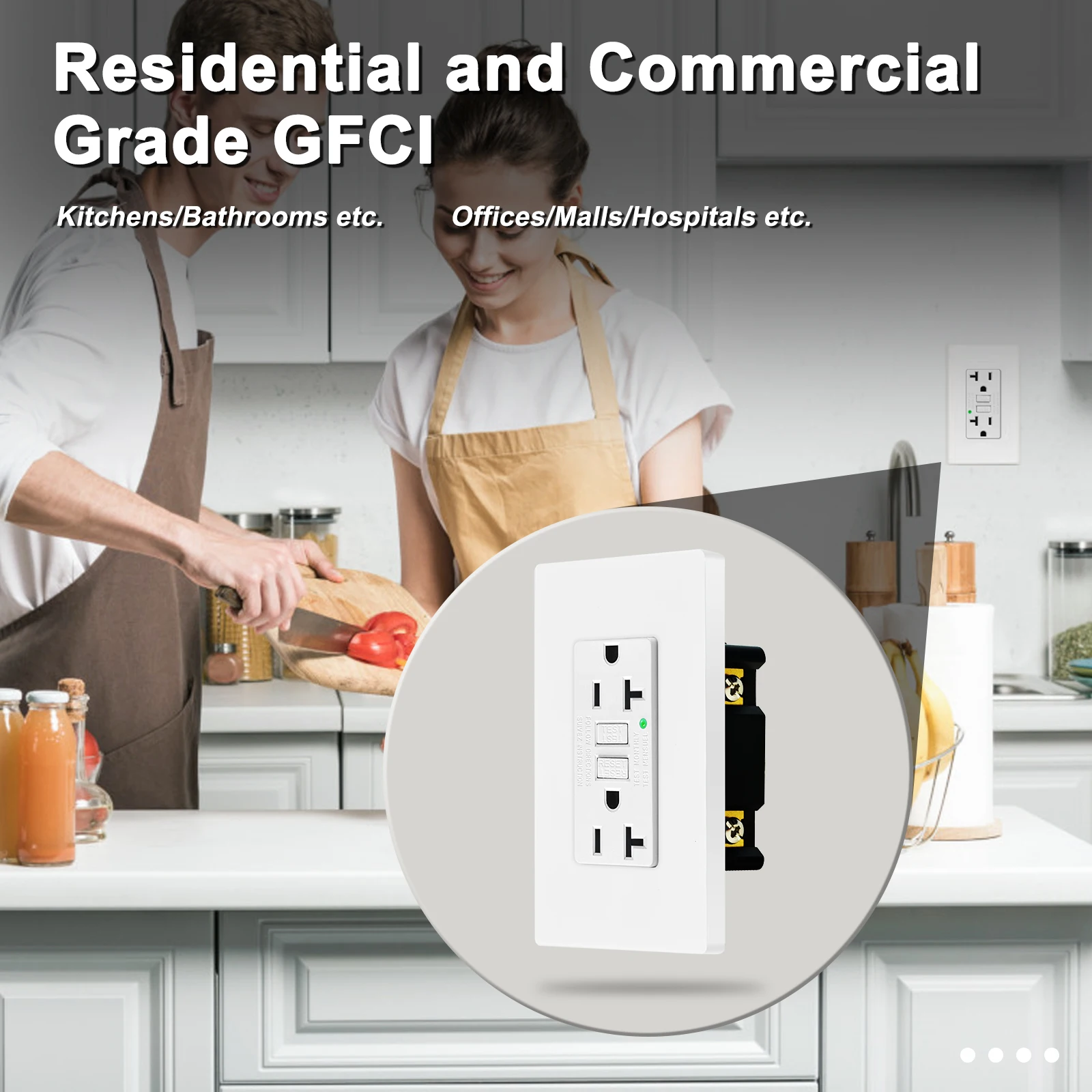 20A GFCI Outlet White Safety Socket With Wallplate Ground Fault Circuit Interrupter ETL Listed Non-TR Safety Receptacle