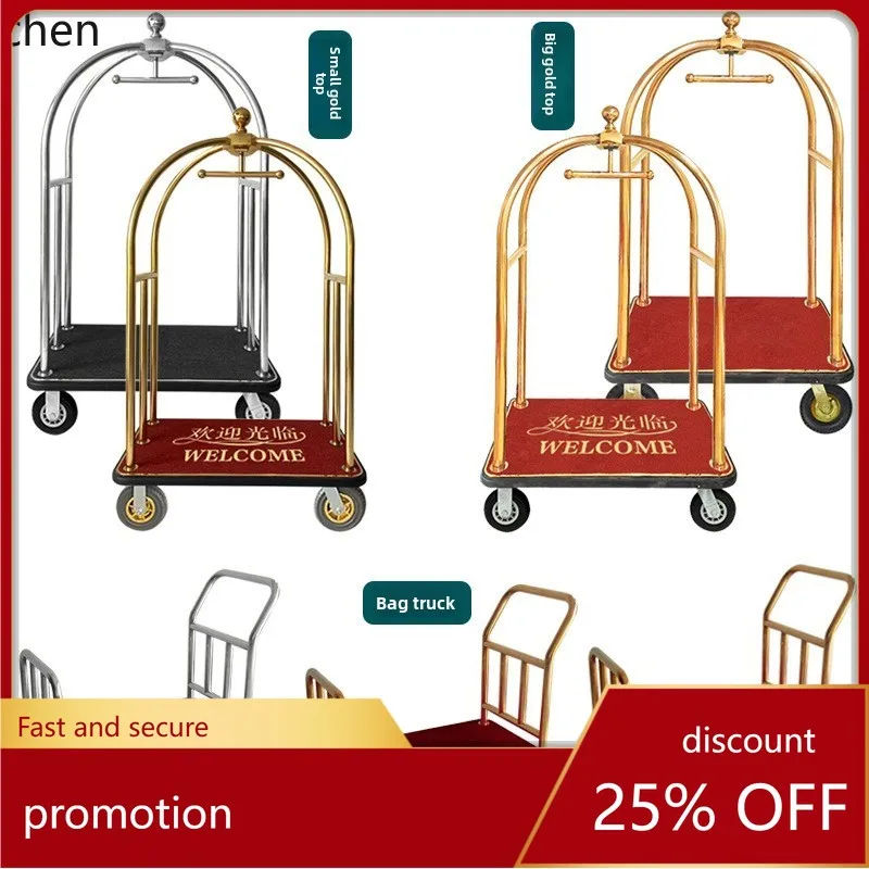 

HXL Hotel Lobby Luggage Stainless Steel Titanium Gold Passenger Suitcase Handheld Luggage Trolley