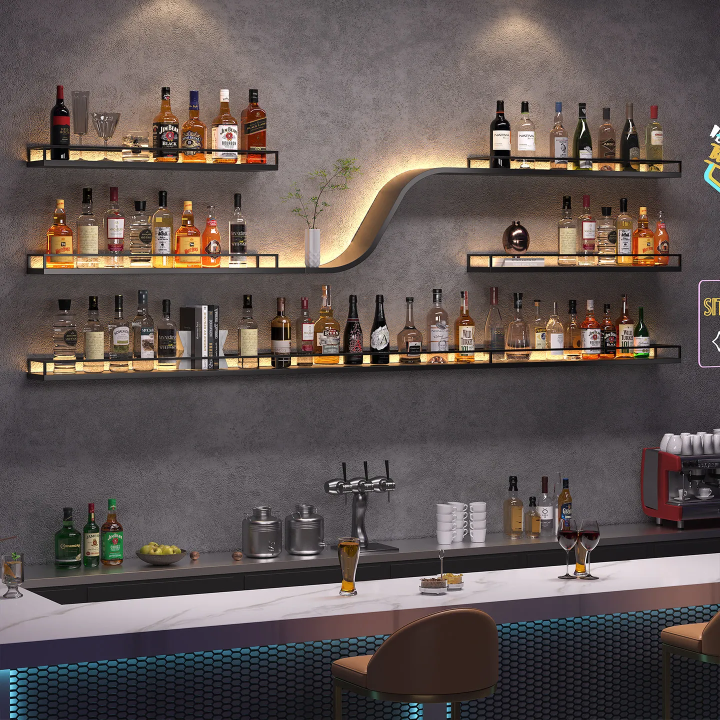 YJQ bar wine rack wall hanging wall display rack creative restaurant wrought iron rack red wine