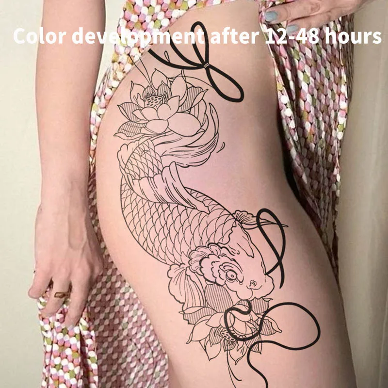 Chinese Style Lotus Koi Herbal Juice Tattoo Stickers Waterproof Legs Temporary Tattoos Fake Tattoo Festival Accessories Y2K