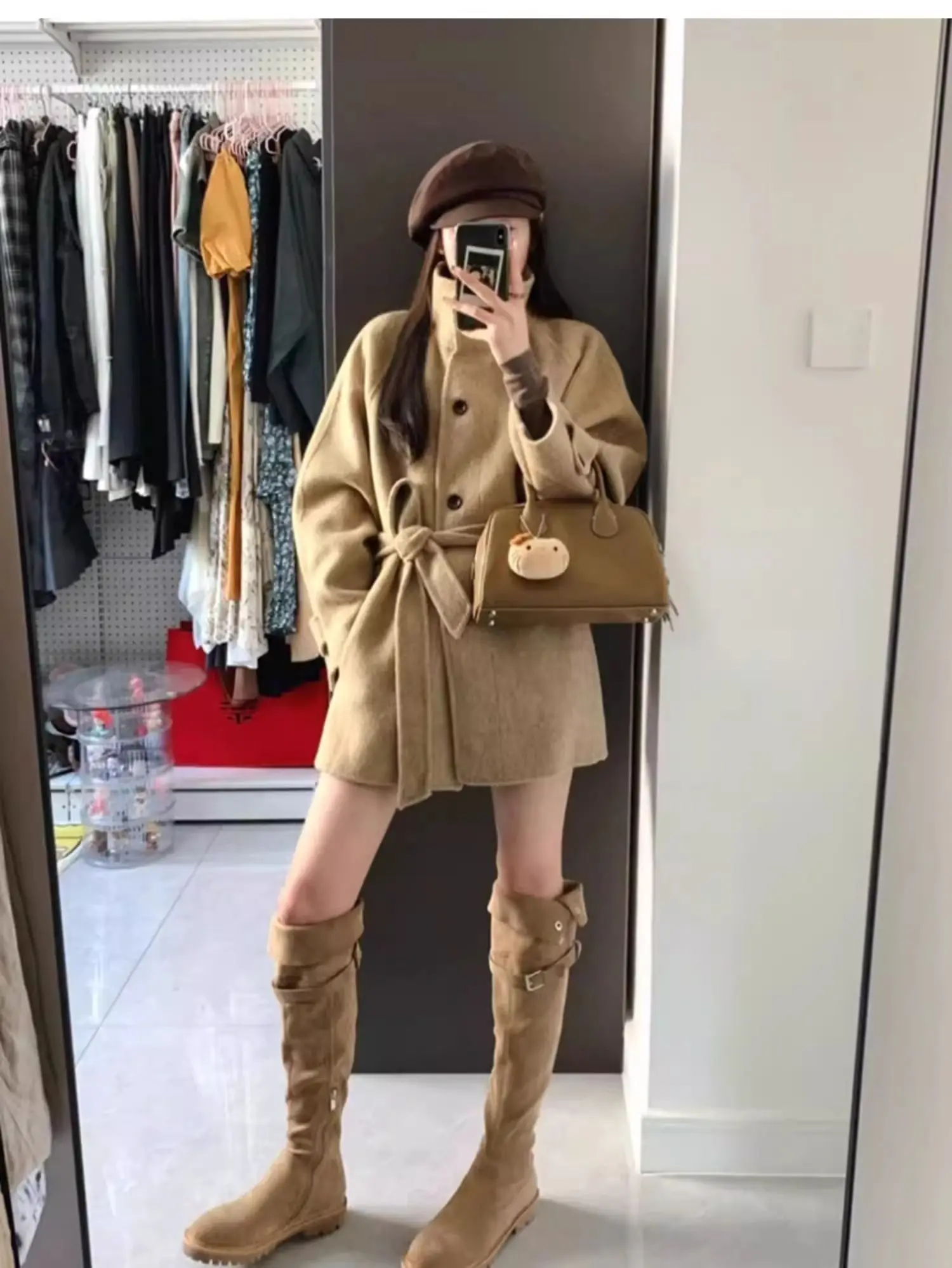 

Wool Blend Coats Womens Woolen Coat Velvet Stitching Autumn Corduroy Raglan Sleeve Chic Kawaii Style Club Outings Preppy Commute