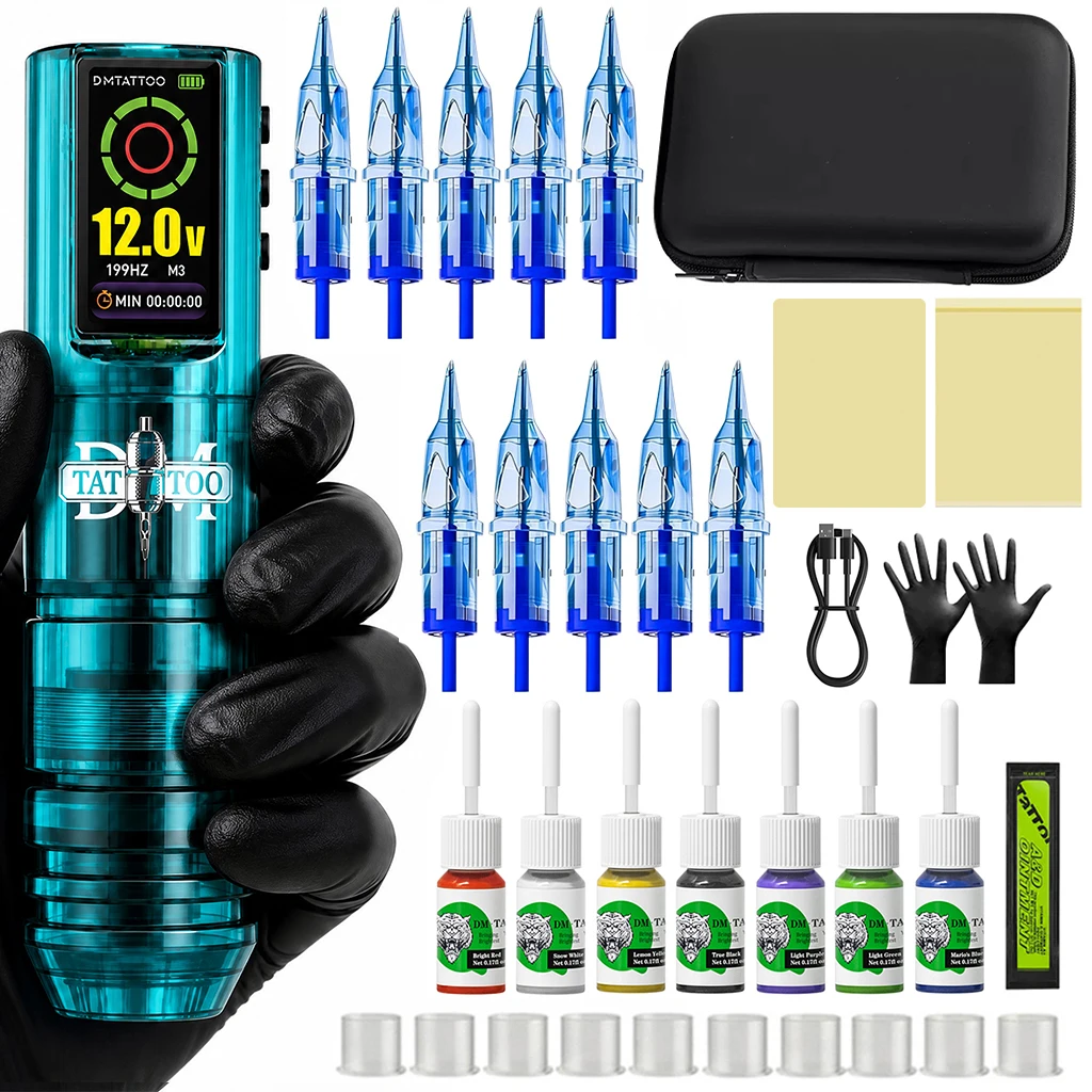 DM Wireless Tattoo Machine Kit With 1600mAh Battery Three Working Modes Plastic Tattoo Pen Kit With Tattoo Ink Cup Tattoo Needle