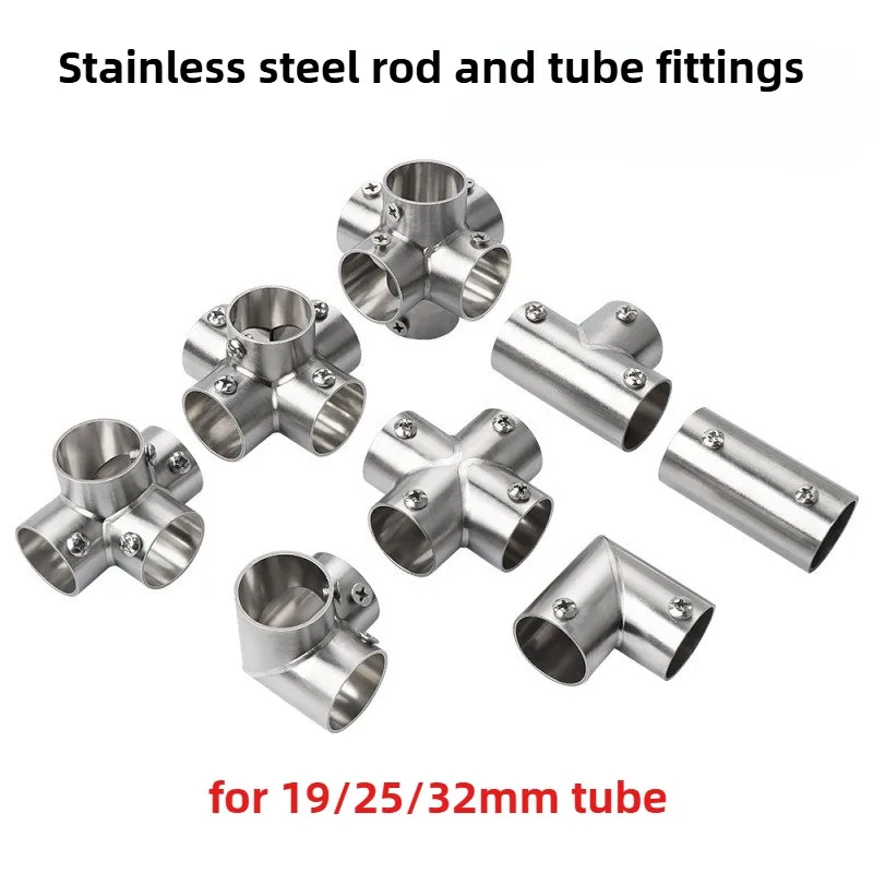 1Pc New Straight Elbow Pipe Connector Stainless Steel 2/3/4/5/6 Way Pipe Fittings 19/25/32mm Tube Joint Furniture Hardware
