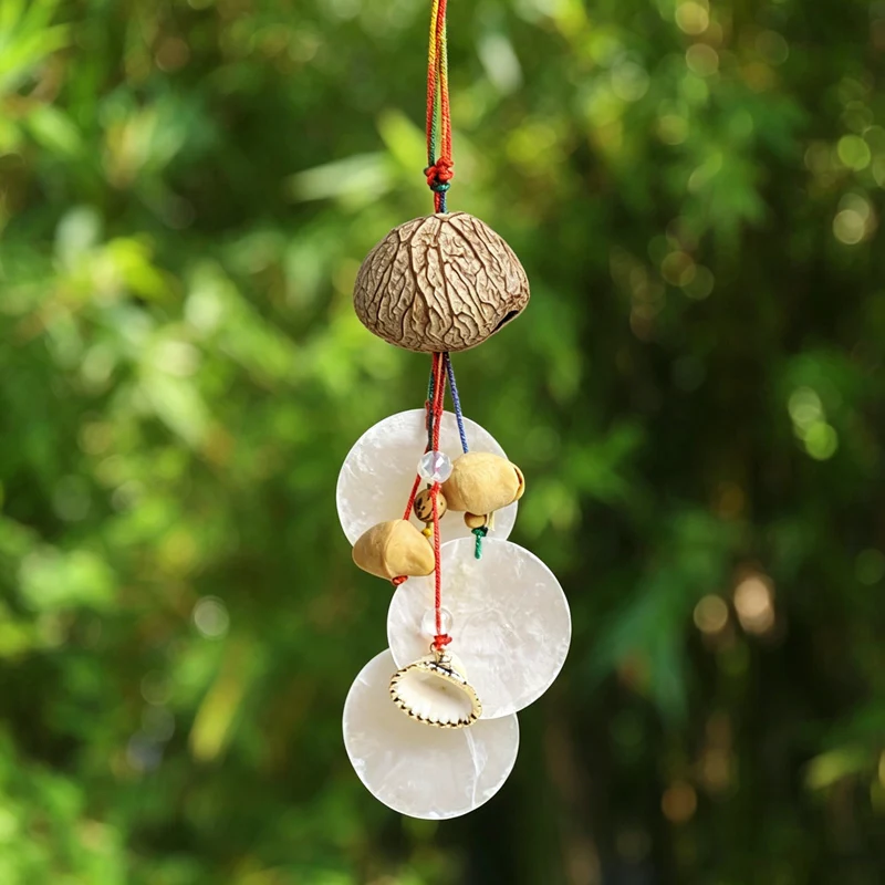 Natural Shell & Nut Braided Tassel Pendant Lanyard Forest Series Healing Wind Chime Wall Hanging Bag Car Charm Decor Ornament