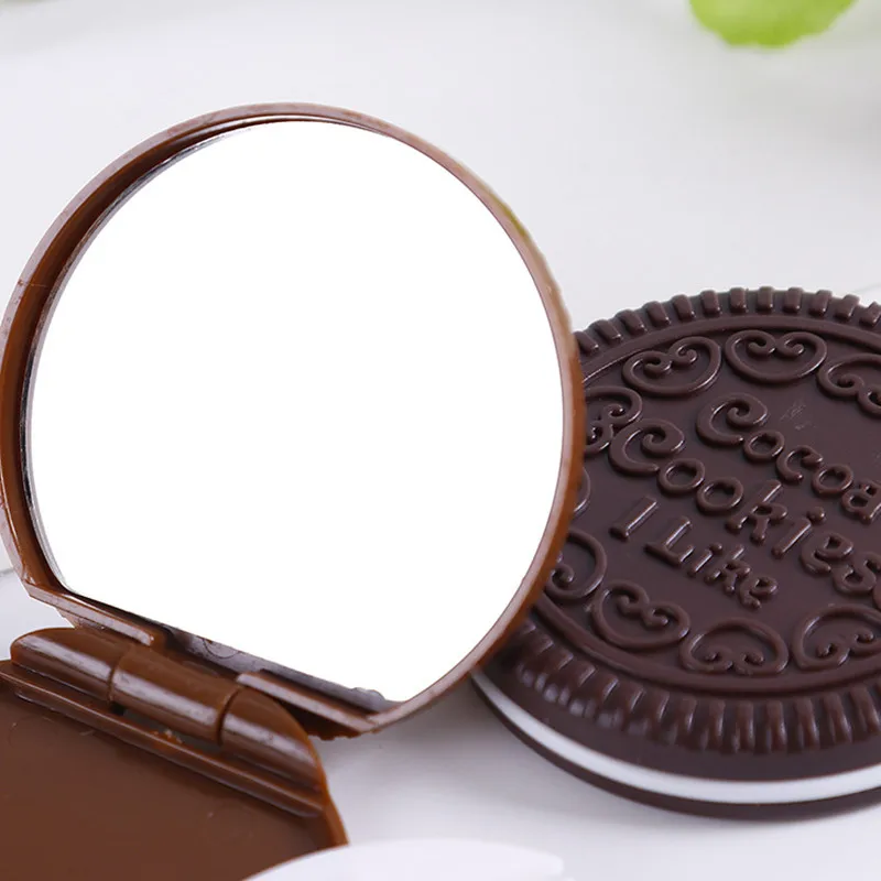 TSBathroom-Mini miroir de maquillage compact en forme de biscuit, miroir cosmétique pliant portable, miroir de poche en chocolat, U593