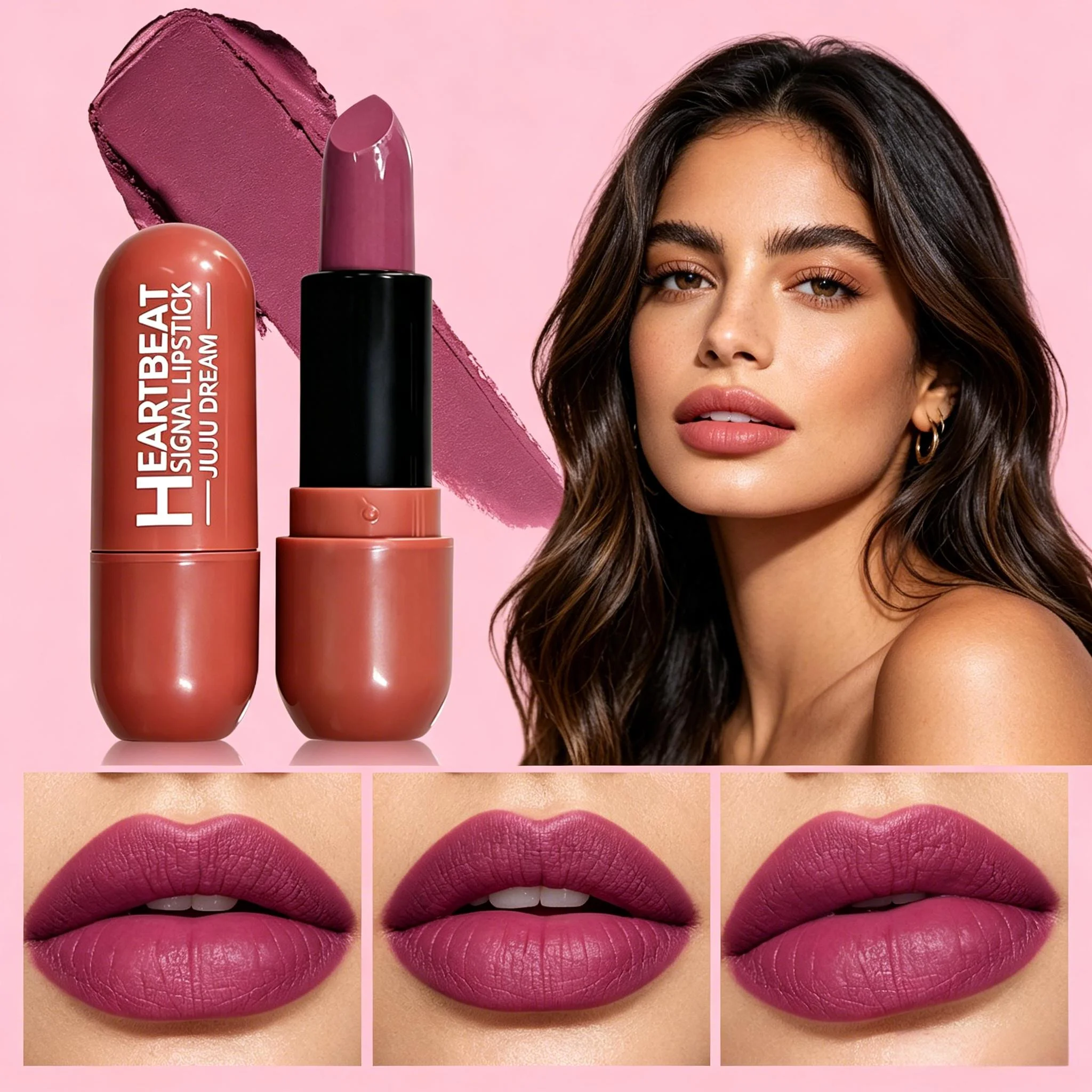 JUJU DREAM 9454 Heart Signal Matte Lipstick Mauve Purple Velvet Smooth Waterproof Long Lasting Lightweight Lip Makeup