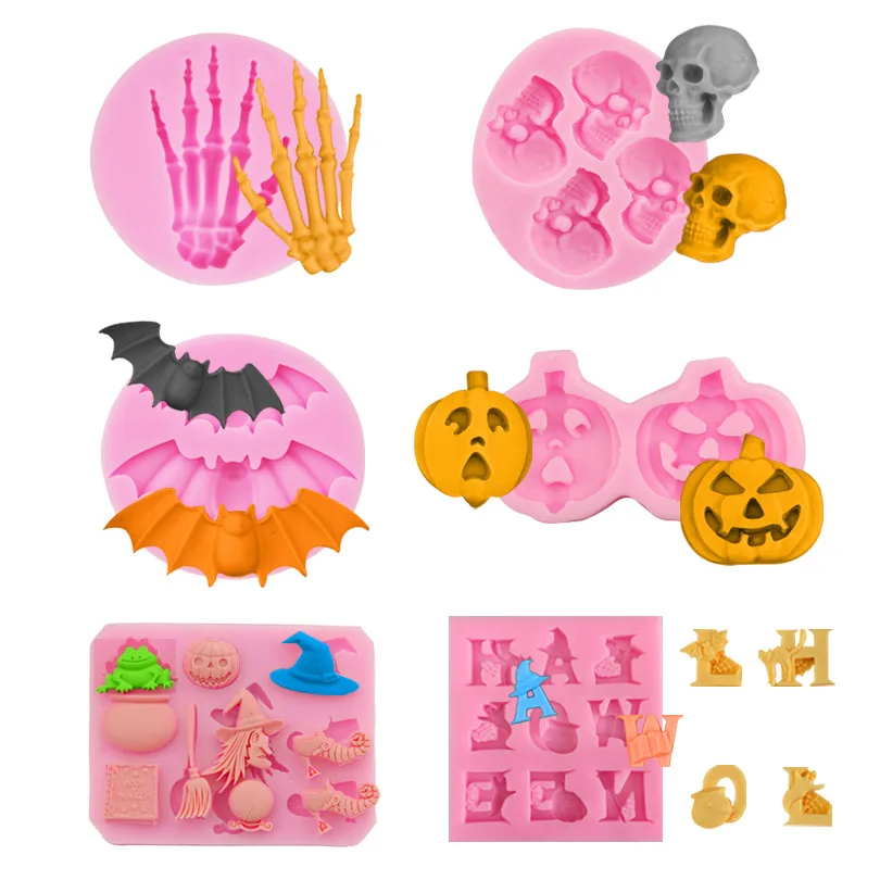 Moldes de silicona inodoros de grado platino para Halloween y Navidad: moldes de fondant de calaveras y esqueletos, moldes de chocolate, moldes de yeso.