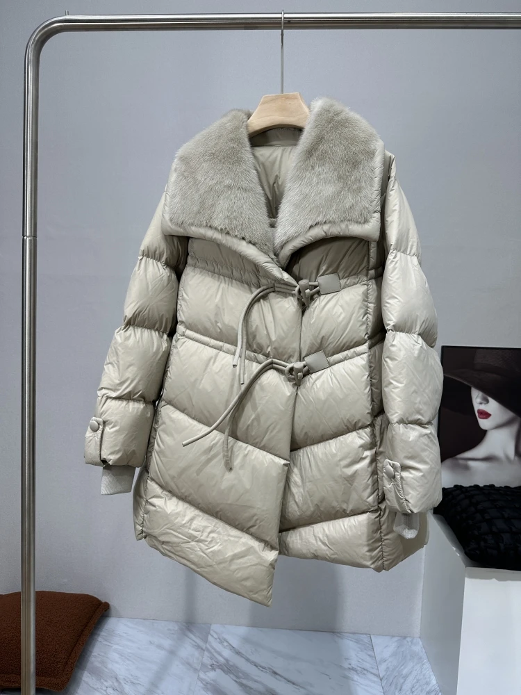 Imagem -04 - Cabolsas de Ganso para Mulheres Gola de Pele de Vison Real Natural Cabolsa Grosso Outwear Feminino Puffer Jaquetas Inverno Quente